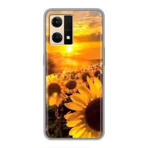 Чехол с Цветами для Oppo Reno7 4G (поле подсолнухов)