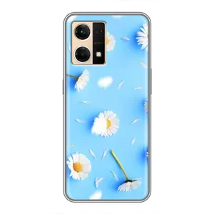 Чехол с Цветами для Oppo Reno7 4G (ромашки на голубом)