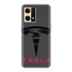 Силіконовий бампер з картинкою машини на Oppo Reno7 4G (Logo TESLA)