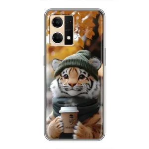 Печатный чехол «Зверята с кофе» для Oppo Reno7 4G (Тигр с кофе)