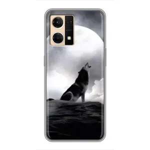 Чехол с Волком на Oppo Reno7 4G (Волк и луна)