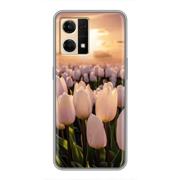 Чехол с рисунком «Закат с цветами» для OPPO Reno7 4G