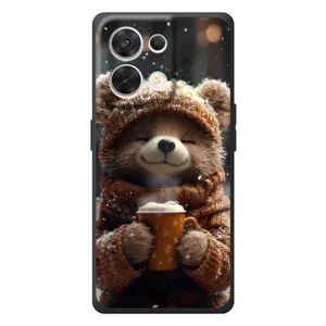 Печатный чехол «Зверята с кофе» для OPPO Reno 8 5G (Медвежонок с кофе)