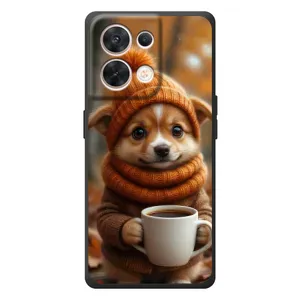 Печатный чехол «Зверята с кофе» для OPPO Reno 8 5G (Собачка с кофе)