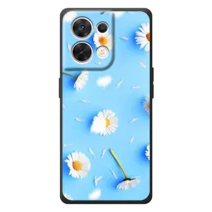 Чехол с Цветами для OPPO Reno 8 5G (ромашки на голубом)