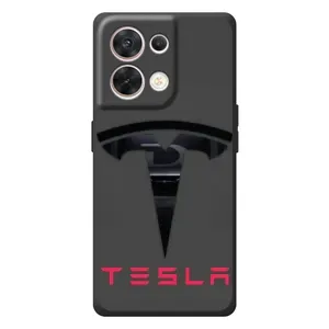 Силиконовый бампер с картинкой машины на OPPO Reno 8 5G (Logo TESLA)