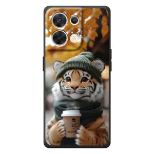 Печатный чехол «Зверята с кофе» для OPPO Reno 8 5G (Тигр с кофе)