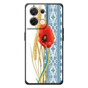 Силиконовый Чехол на OPPO Reno 8 5G с картинкой Вышиванки (Вышиванка с цветком)