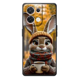 Печатный чехол «Зверята с кофе» для OPPO Reno 8 5G (Зайчик с кофе)