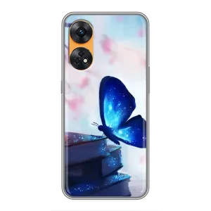 Силиконовый бампер с картинкой животных для Oppo Reno 8T (Бабочка синяя)