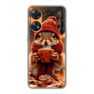 Печатный чехол «Зверята с кофе» для Oppo Reno 8T (Белка с кофе)