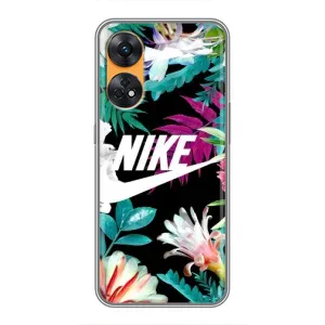 Силиконовый Чехол на Oppo Reno 8T с картинкой Nike (Цветочный Nike)