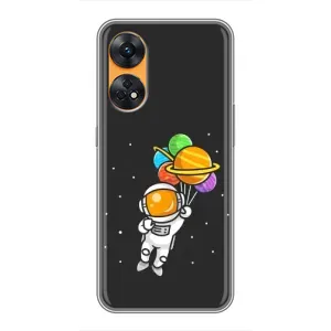 Силиконовый Чехол с принтом "Космонавты" на Oppo Reno 8T (Космонавт с шариками)