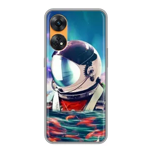 Силиконовый Чехол с принтом "Космонавты" на Oppo Reno 8T (Космонавт в воде)