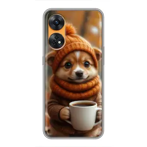 Печатный чехол «Зверята с кофе» для Oppo Reno 8T (Собачка с кофе)