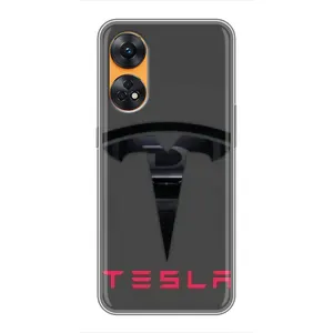 Силиконовый бампер с картинкой машины на Oppo Reno 8T (Logo TESLA)