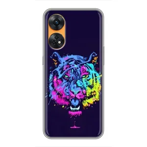 Силиконовый бампер с картинкой животных для Oppo Reno 8T (Тигр-Арт)