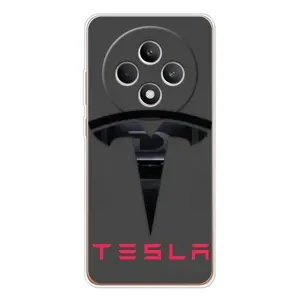 Силиконовый бампер с картинкой машины на OPPO Reno12 F (Logo TESLA)