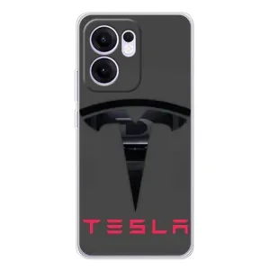 Силиконовый бампер с картинкой машины на OPPO Reno13 FS 5G (Logo TESLA)