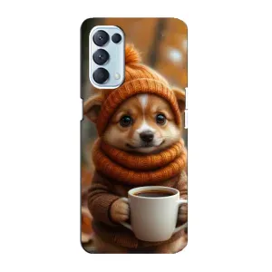 Печатный чехол «Зверята с кофе» для Oppo Reno5 4G (Собачка с кофе)