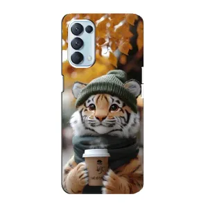 Печатный чехол «Зверята с кофе» для Oppo Reno5 4G (Тигр с кофе)