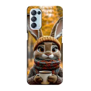 Печатный чехол «Зверята с кофе» для Oppo Reno5 4G (Зайчик с кофе)