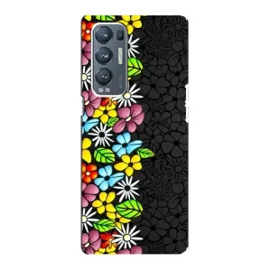 Силиконовый бампер с принтом (цветочки) на Оппо Рено 5 Про Плюс 5G (Яркие цветы на черном)