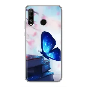 Силиконовый бампер с картинкой животных для Huawei P30 Lite (Бабочка синяя)