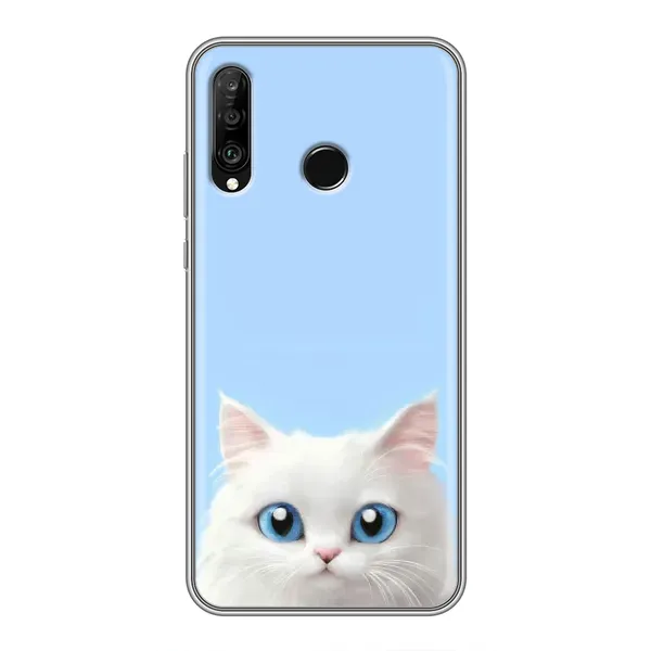 Чехол с рисунком «Белый кот» для Huawei P30 Lite / Nova 4e Чехол с рисунком «Белый кот» для Huawei P30 Lite / Nova 4e