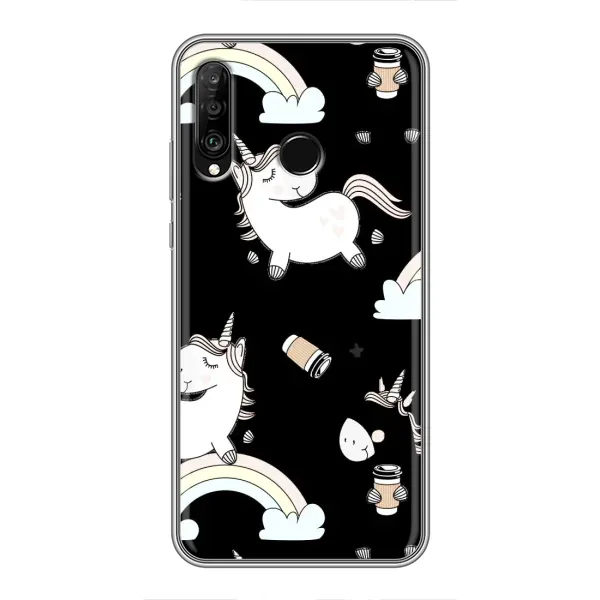 Чехол с рисунком «Единорог с кофе» для Huawei P30 Lite / Nova 4e Чехол с рисунком «Единорог с кофе» для Huawei P30 Lite / Nova 4e