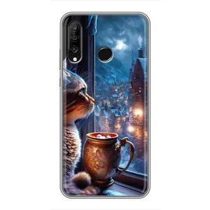 Чехлы на Новый Год Huawei P30 Lite (Кот новогодний)