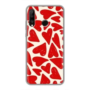 Чехлы с тематикой "Маленькие Сердечки" на Huawei P30 Lite (Красные сердечка)