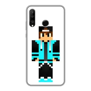 Чехлы для Huawei P30 Lite (Персонажи Майн Крафт) (Мальчик в голубом)