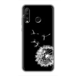 Силиконовый Чехол с одуванчиками на Huawei P30 Lite (Одуванчик на чёрном)
