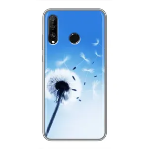 Силиконовый Чехол с одуванчиками на Huawei P30 Lite (Одуванчик на голубом)