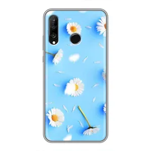 Чехол с Цветами для Huawei P30 Lite (ромашки на голубом)