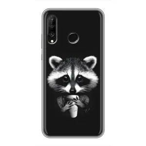 Силиконовый Чехол с Енотами на Huawei P30 Lite (С кофем)