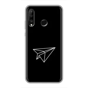 Чехол с картинками на черном фоне для Huawei P30 Lite (Самолетик)