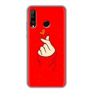 Чехлы (Знак сердечка) на Huawei P30 Lite (Сердце на красном)