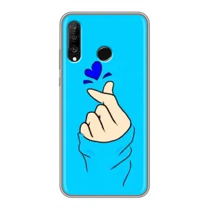 Чехлы (Знак сердечка) на Huawei P30 Lite (Сердце на синем)