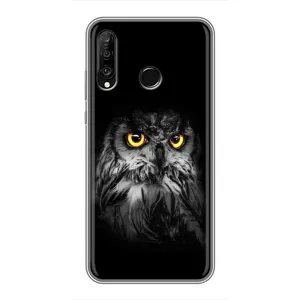 Чехлы с принтом СОВЫ для Huawei P30 Lite (Сова на чёрном)
