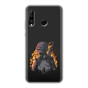 Силиконовый чехол с картинкой "Герой Pubg" на Huawei P30 Lite (В огне)