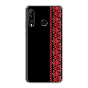 Силиконовый Чехол на Huawei P30 Lite с картинкой Вышиванки (Вышиванка на черном)