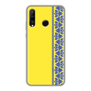 Силиконовый Чехол на Huawei P30 Lite (Вышиванка на желтом)