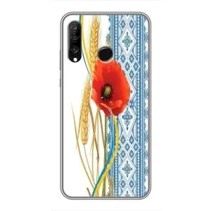 Силиконовый Чехол на Huawei P30 Lite с картинкой Вышиванки (Вышиванка с цветком)
