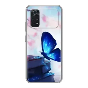 Силиконовый бампер с картинкой животных для Xiaomi POCO M4 Pro 4G (Бабочка синяя)
