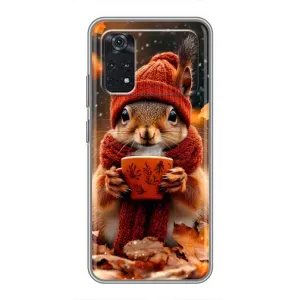 Печатный чехол «Зверята с кофе» для Xiaomi POCO M4 Pro 4G (Белка с кофе)