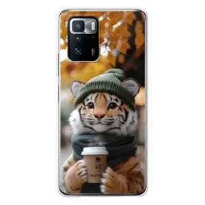 Печатный чехол «Зверята с кофе» для Xiaomi POCO X3 GT (Тигр с кофе)