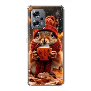 Печатный чехол «Зверята с кофе» для Xiaomi POCO X4 GT (Белка с кофе)