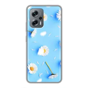 Чохол з Квітами для Xiaomi POCO X4 GT (ромашки на блакитному)